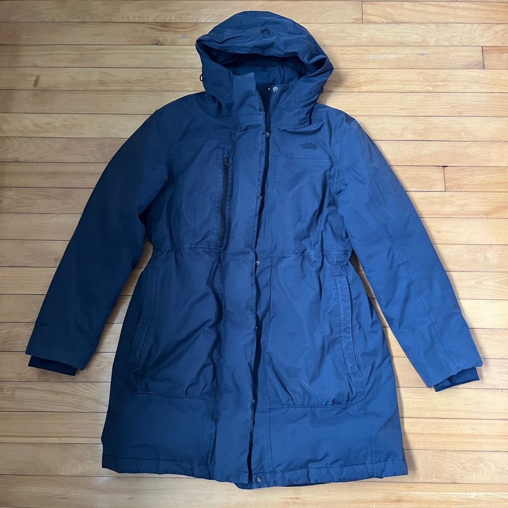 The North Face Womens Navy Blue Down Insulated Hooded Parka Jacket Size L